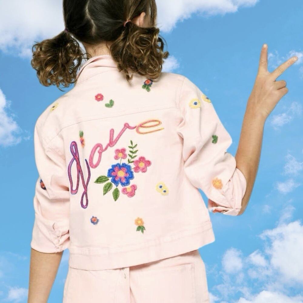 Hannah Banana Daisy Flower Embroidered Jean Jacket Girls 8 Pink $110